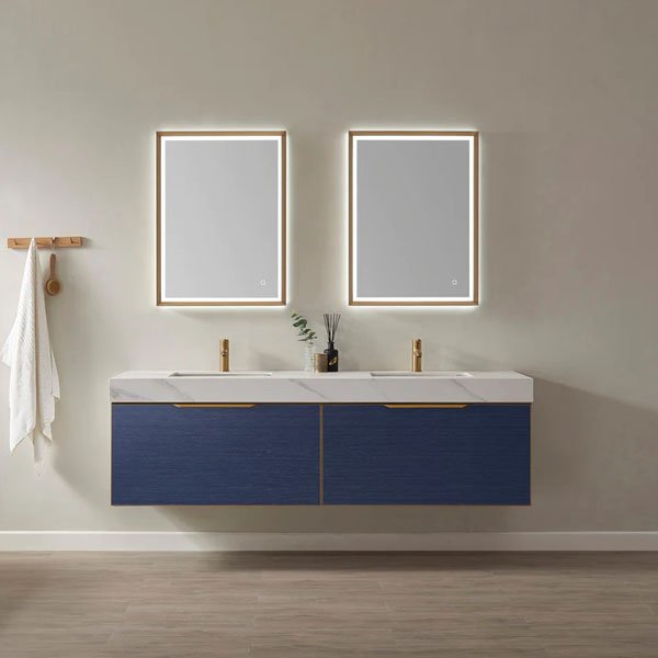 White Sintered Stone Countertop and Undermount Sink - classic blue